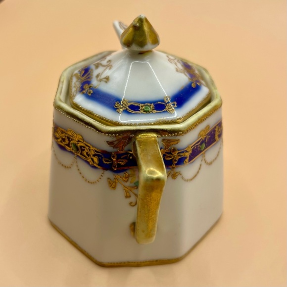 Antique NIPPON Hand-painted Mustard Pot Spoon Set-RC Green Mark (1906-1921) #633 - Picture 3 of 5